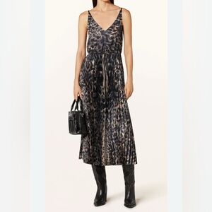 AllSaints Jinx Pleated Animal Print Midi Dress SZ Large
